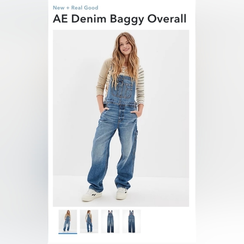 American Eagle Denim Baggy Overalls Small